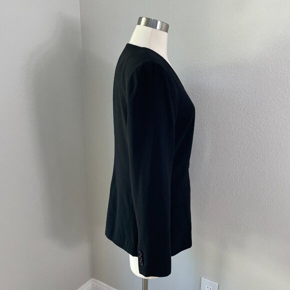 J Crew 365 Womens 4 Black French Girl Double Breasted Blazer Collarless Jacket - Picture 4 of 14